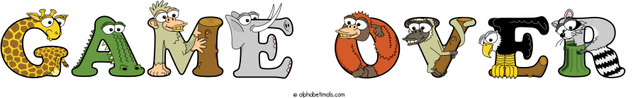 Game Over animal word art spelling Game Over with Alphabetimals - cartoon alphabet animals