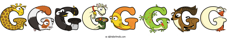 Gggggggg animal word art spelling Gggggggg with Alphabetimals - cartoon alphabet animals