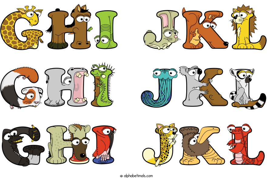 Ghi Jkl Ghi Jkl Ghi Jkl animal word art spelling Ghi Jkl Ghi Jkl Ghi Jkl with Alphabetimals - cartoon alphabet animals
