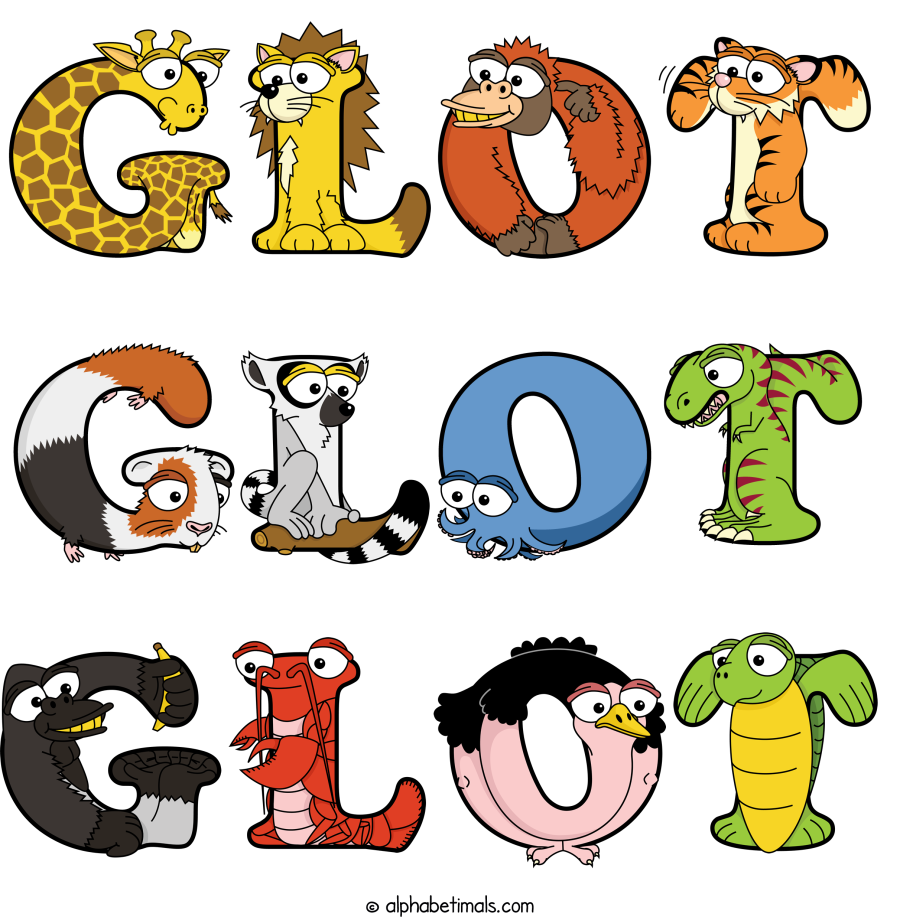 Glot Glot Glot animal word art spelling Glot Glot Glot with Alphabetimals - cartoon alphabet animals