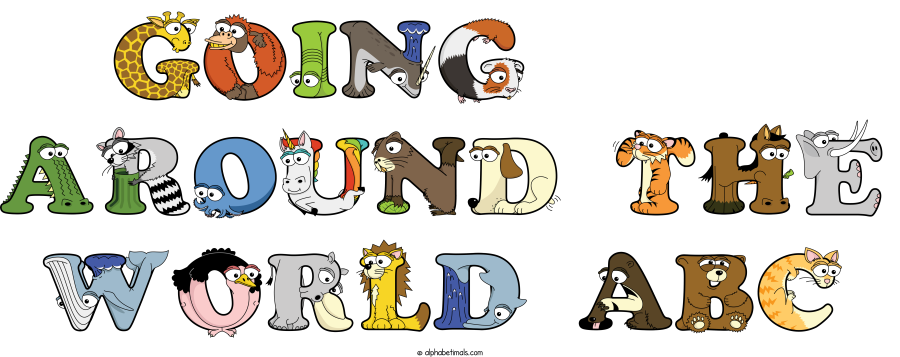 Going      Around The World Abc animal word art spelling Going      Around The World Abc with Alphabetimals - cartoon alphabet animals