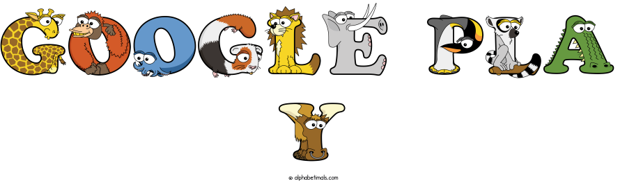 Google Pla Y animal word art spelling Google Pla Y with Alphabetimals - cartoon alphabet animals