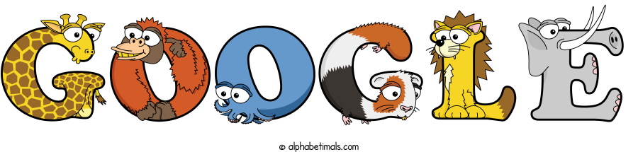 Google animal word art spelling Google with Alphabetimals - cartoon alphabet animals