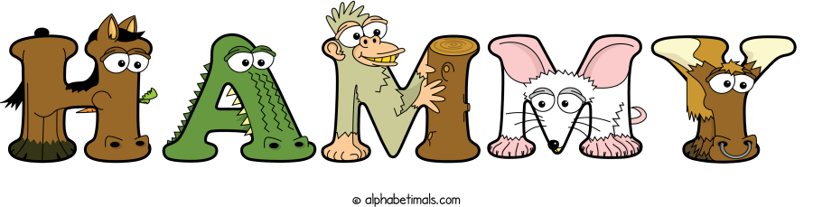 Hammy animal word art spelling Hammy with Alphabetimals - cartoon alphabet animals