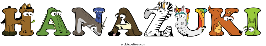 Hanazuki animal word art spelling Hanazuki with Alphabetimals - cartoon alphabet animals