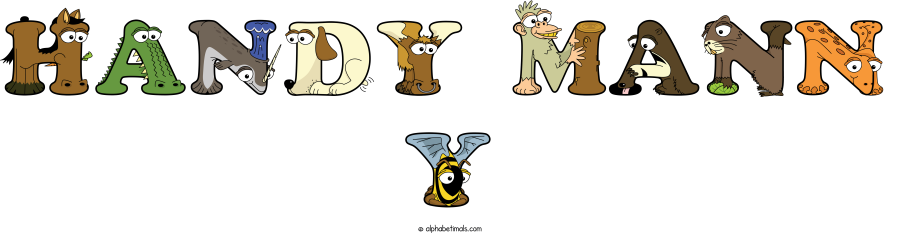 Handy Mann Y animal word art spelling Handy Mann Y with Alphabetimals - cartoon alphabet animals