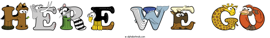 Here We Go animal word art spelling Here We Go with Alphabetimals - cartoon alphabet animals