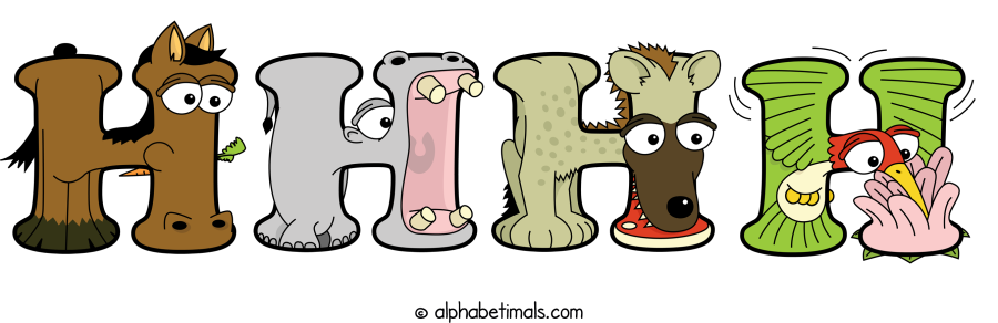 Hhhh animal word art spelling Hhhh with Alphabetimals - cartoon alphabet animals
