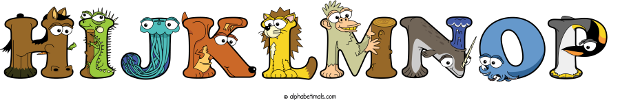 Hijklmnop animal word art spelling Hijklmnop with Alphabetimals - cartoon alphabet animals