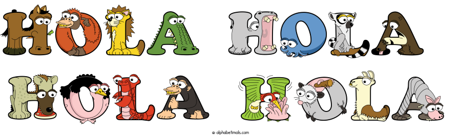 Hola Hola  Hola Hola animal word art spelling Hola Hola  Hola Hola with Alphabetimals - cartoon alphabet animals