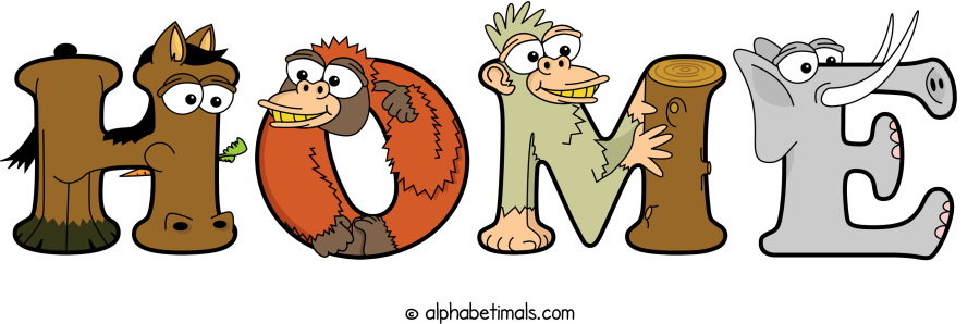 Home animal word art spelling Home with Alphabetimals - cartoon alphabet animals