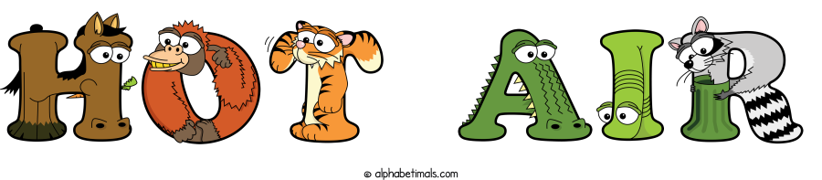 Hot Air animal word art spelling Hot Air with Alphabetimals - cartoon alphabet animals