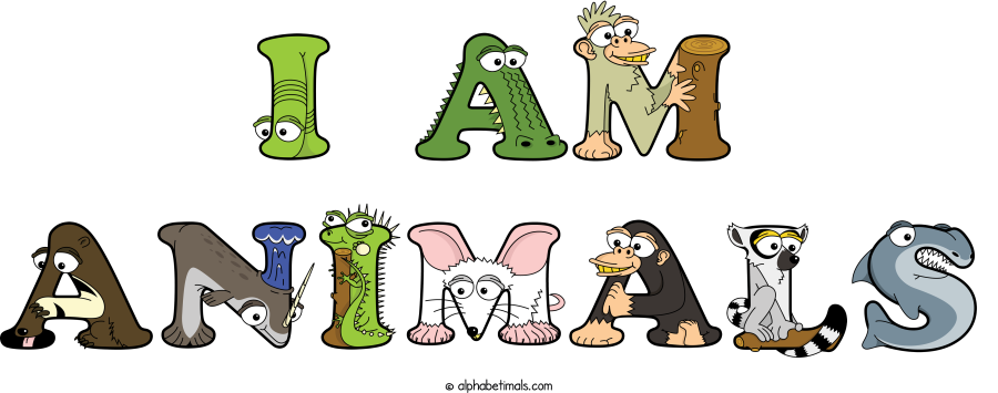 I Am Animals animal word art spelling I Am Animals with Alphabetimals - cartoon alphabet animals