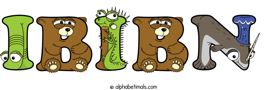 Ibibn animal word art spelling Ibibn with Alphabetimals - cartoon alphabet animals