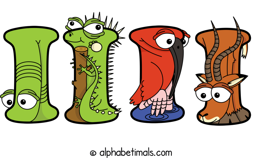 Iiii animal word art spelling Iiii with Alphabetimals - cartoon alphabet animals