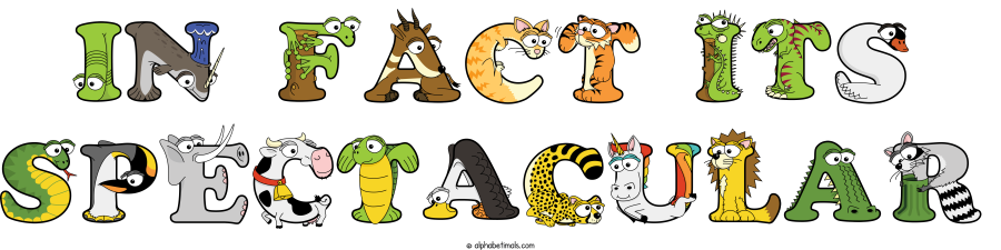 In Fact Its Spectacular animal word art spelling In Fact Its Spectacular with Alphabetimals - cartoon alphabet animals