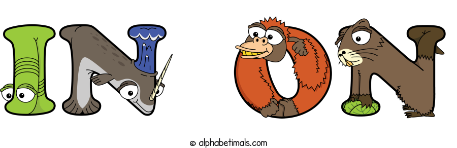 In On animal word art spelling In On with Alphabetimals - cartoon alphabet animals