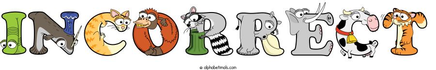 Incorrect animal word art spelling Incorrect with Alphabetimals - cartoon alphabet animals