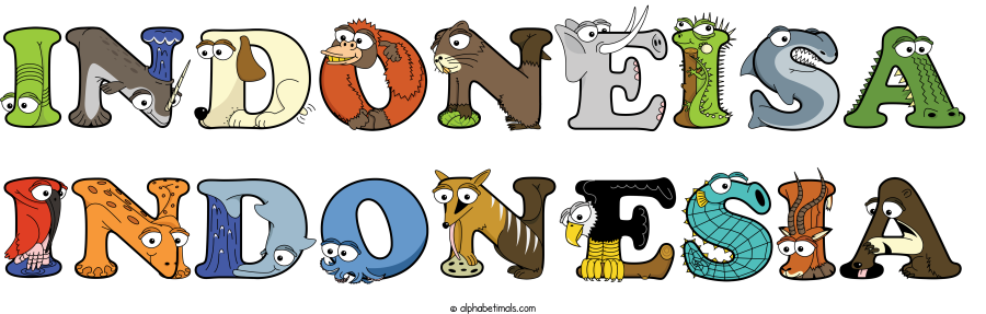 Indoneisa Indonesia animal word art spelling Indoneisa Indonesia with Alphabetimals - cartoon alphabet animals