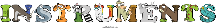 Instruments animal word art spelling Instruments with Alphabetimals - cartoon alphabet animals