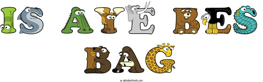 Is Aye Bes  Bag animal word art spelling Is Aye Bes  Bag with Alphabetimals - cartoon alphabet animals