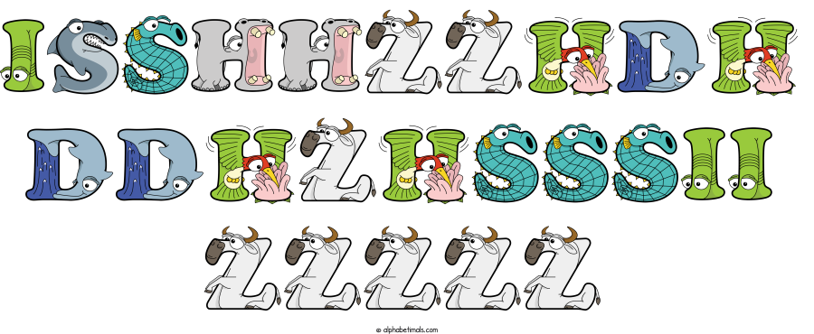 Isshhzzhdh Ddhzhsssii Zzzzz animal word art spelling Isshhzzhdh Ddhzhsssii Zzzzz with Alphabetimals - cartoon alphabet animals