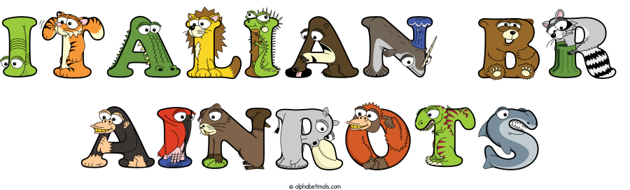 Italian Br Ainrots animal word art spelling Italian Br Ainrots with Alphabetimals - cartoon alphabet animals
