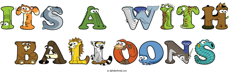 Its A With Balloons animal word art spelling Its A With Balloons with Alphabetimals - cartoon alphabet animals