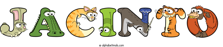 Jacinto animal word art spelling Jacinto with Alphabetimals - cartoon alphabet animals