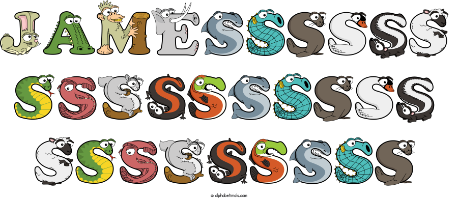 Jamessssss Ssssssssss Sssssssss animal word art spelling Jamessssss Ssssssssss Sssssssss with Alphabetimals - cartoon alphabet animals