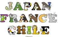 japan-france-chile spelled using animal alphabet letters