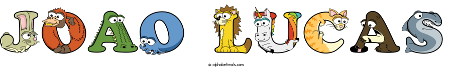 Joao Lucas animal word art spelling Joao Lucas with Alphabetimals - cartoon alphabet animals
