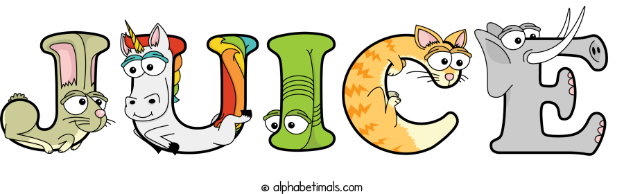 Juice animal word art spelling Juice with Alphabetimals - cartoon alphabet animals