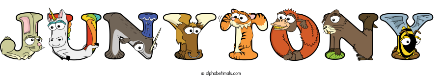 Junytony animal word art spelling Junytony with Alphabetimals - cartoon alphabet animals
