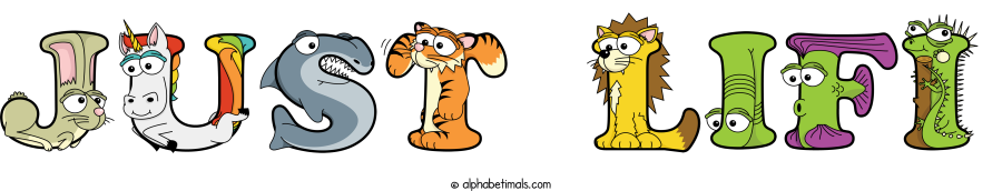 Just Lifi animal word art spelling Just Lifi with Alphabetimals - cartoon alphabet animals