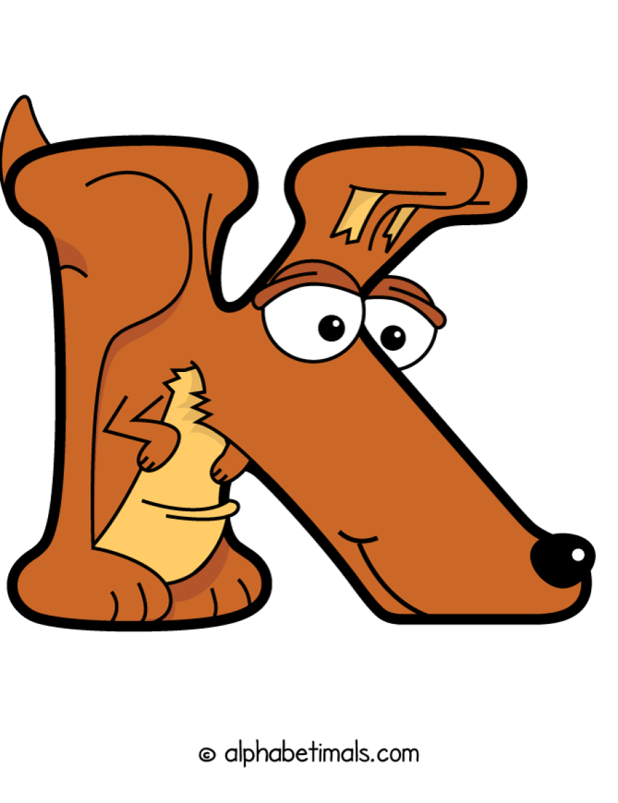 K animal word art spelling K with Alphabetimals - cartoon alphabet animals