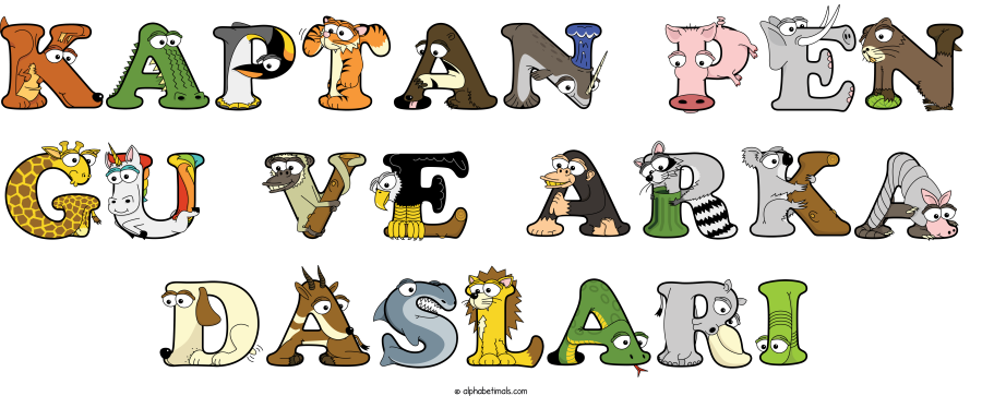 Kaptan Pen Gu Ve Arka Daslari animal word art spelling Kaptan Pen Gu Ve Arka Daslari with Alphabetimals - cartoon alphabet animals