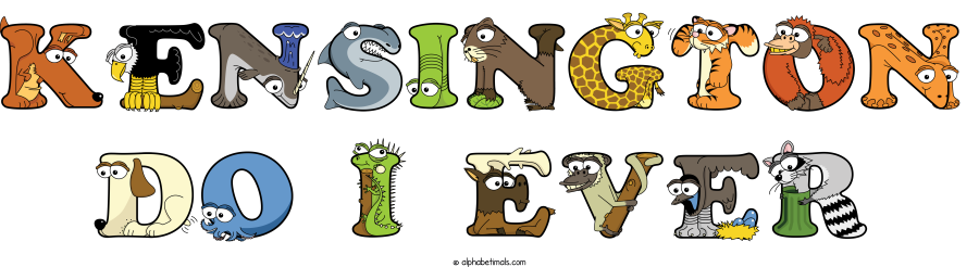 Kensington Do I Ever animal word art spelling Kensington Do I Ever with Alphabetimals - cartoon alphabet animals