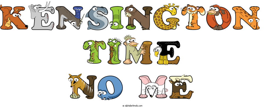 Kensington Time No Me animal word art spelling Kensington Time No Me with Alphabetimals - cartoon alphabet animals