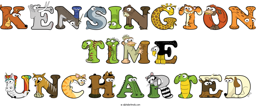 Kensington Time Uncharted animal word art spelling Kensington Time Uncharted with Alphabetimals - cartoon alphabet animals