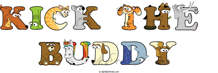 Kick The  Buddy animal word art spelling Kick The  Buddy with Alphabetimals - cartoon alphabet animals