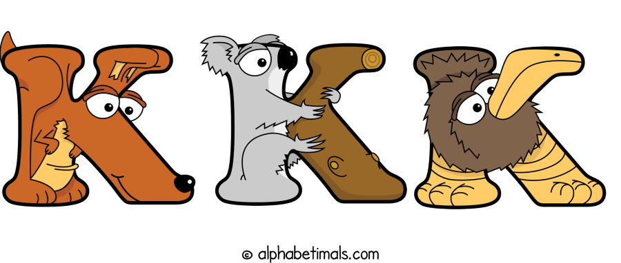 Kkk animal word art spelling Kkk with Alphabetimals - cartoon alphabet animals