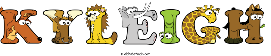 Kyleigh animal word art spelling Kyleigh with Alphabetimals cartoon alphabet animals