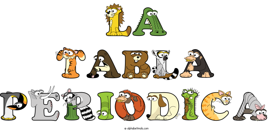 La Tabla Periodica animal word art spelling La Tabla Periodica with Alphabetimals - cartoon alphabet animals