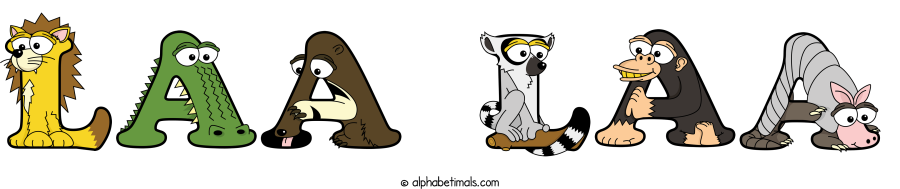 Laa Laa animal word art spelling Laa Laa with Alphabetimals - cartoon alphabet animals
