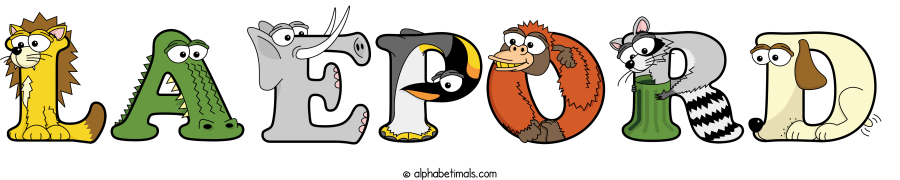 Laepord animal word art spelling Laepord with Alphabetimals - cartoon alphabet animals