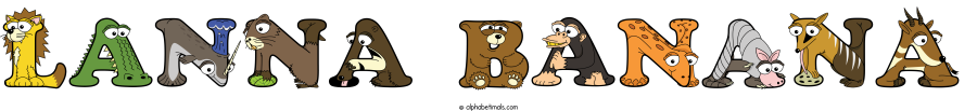 Lanna Banana animal word art spelling Lanna Banana with Alphabetimals - cartoon alphabet animals