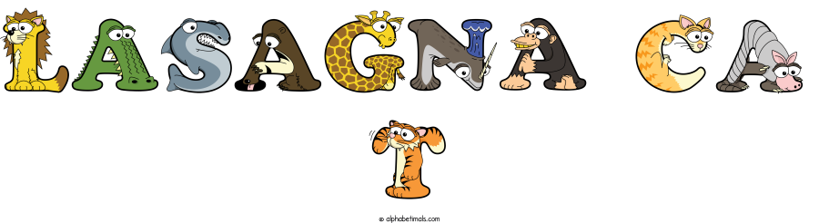 Lasagna Ca T animal word art spelling Lasagna Ca T with Alphabetimals - cartoon alphabet animals