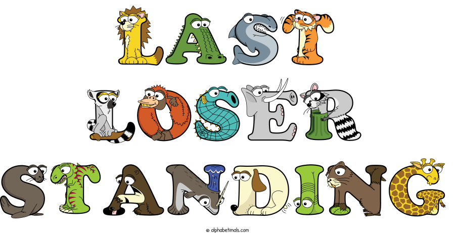 Last Loser Standing animal word art spelling Last Loser Standing with Alphabetimals - cartoon alphabet animals
