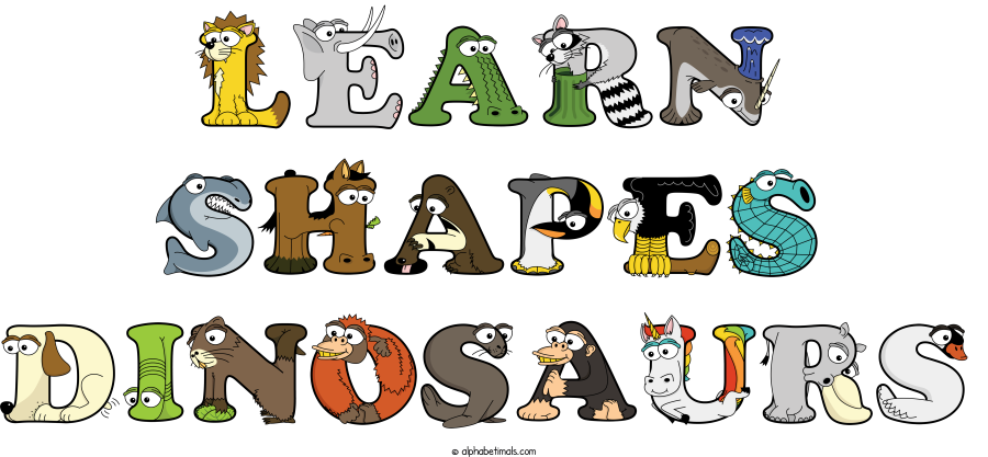 Learn Shapes Dinosaurs animal word art spelling Learn Shapes Dinosaurs with Alphabetimals - cartoon alphabet animals